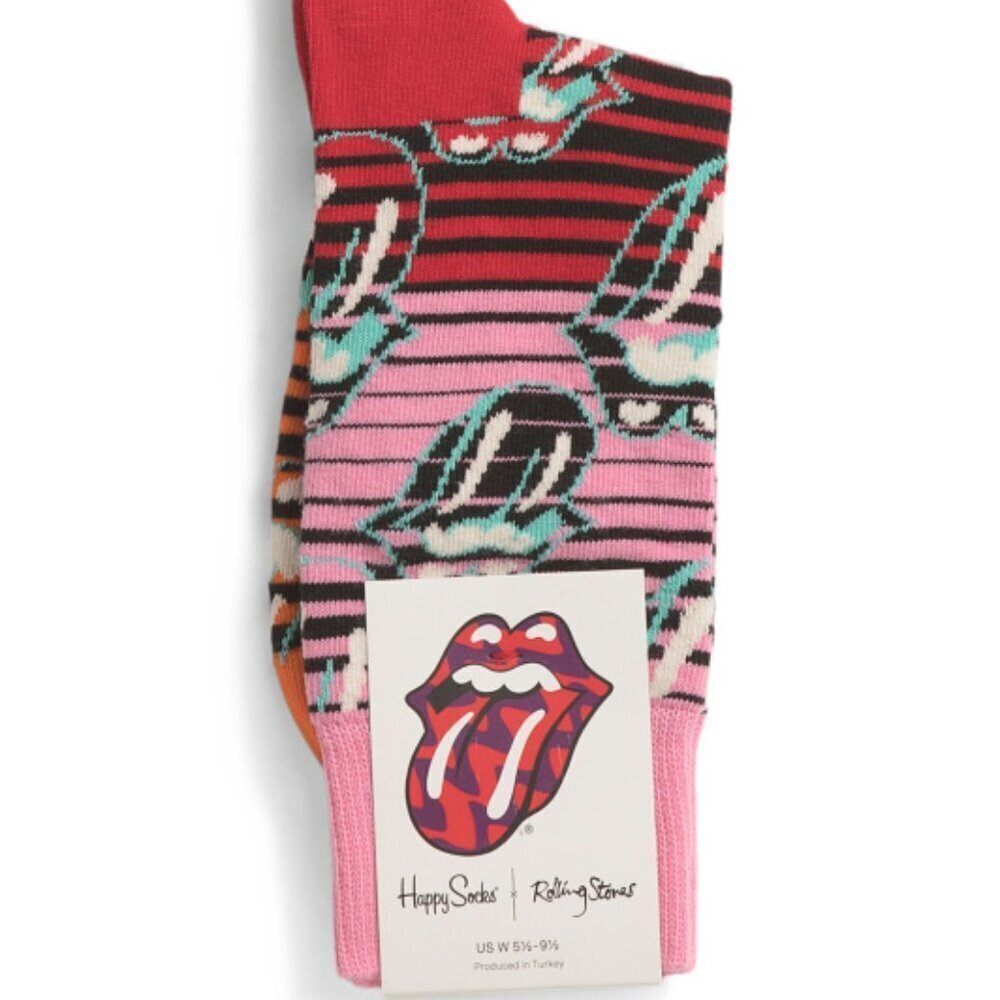 NWT $16 HAPPY SOCKS Rolling Stones Ruby Tuesday Mid-Calf Sock Gift Wmn 5.5-9.5